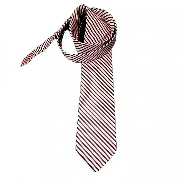 Bruno Piatelli Silk Pink Black Striped Repp Standard Length Mens Neck Tie - Picture 2 of 8